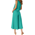 Miniatyrbild 3 av 5: Roylamp Women's Summer 2-delade outfits Rundhalsad Crop Basic Top Beskuren Byxa Set med vida ben Jumpsuits Peafowl Green Small