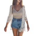 Miniatyrbild 3 av 3: Kvinnors Casual Se Through Lace Open Front Beach Kimono Cover Up