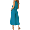 Miniatyrbild 3 av 5: Roylamp Women's Summer 2-delade outfits Rundhalsad Crop Basic Top Beskuren Byxa Set med vida ben Jumpsuits Lake Blue Small
