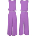 Miniatyrbild 5 av 5: Roylamp Women's Summer 2-delade outfits Rundhalsad Crop Basic Top Beskuren Byxa Set med vida ben Jumpsuits Lavender Medium