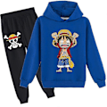 Pikkukuva 1 / 2: D. Luffy Print Tracksuit Set Lapsille - Vetoketjullinen Huppari ja Housut - Mukava ja Trendikäs Asuste Blue 7-8 Years
