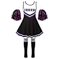 Miniatyrbillede 1 af 5: Pige Cheerleading Uniform Dansekostume Børn Cheerleader Outfit Rund Halsudskæring Patchwork Stil Dansekjole Blomst og Sokker black 10-12 Years