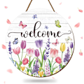Miniatyrbild 1 av 6: Blommig välkomnande dörrskylt Tulpan Trä Hängande skylt Blommig fjäril Dörrhängare skylt för vår sommar semester Inomhus utomhus bondgård Heminredning