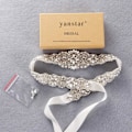 Miniatyrbillede 7 af 7: Brudebelte Hånd Rhinestone Bryllupsbelte Klar Krystal 22 Tommer Lang Med Hvid Organza Bånd Til Brudekjole