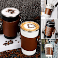 Miniatyrbild 4 av 4: Bärbar kopphållare i PU läder, kaffekoppshållare i läder med axelremmar, återanvändbar kaffefodral i läder Dark brown S