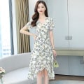 Miniatyrbilde 5 av 5: Kvinner Jenter kjole Trendy fransk stil Blomsterdesign Temperament White Xl