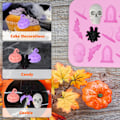 Miniatyrbillede 5 af 5: Halloween Silikonform, 18 hulrum Halloween chokoladeform slikform græskar flagermus edderkop hat gravsten form til slik, DIY A6-WSDTMJ (Pink)