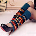 Miniatyrbilde 2 av 2: Kvinners Boho Leg Warmers Vinter Høy Kne Strømper Heklet Strikket Lang Strømpe Peacock Blue