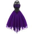 Pikkukuva 1 / 5: Steampunk naisten goottilainen mekko, hihaton korkea matala design pitsinen keskiaikainen puku Purple S