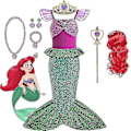 Miniatyrbild 1 av 2: Lilla Sjöjungfrun Ariel Prinsessdräkt Barnklänning För Flickor Cosplay Barn Karneval Födelsedagsfest Kläder Sjöjungfruklänning 7-8T(size 140)