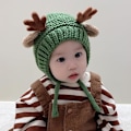 Miniatyrbilde 8 av 8: Søt Hjorte-Elg Hodeplagg Babyhatt Vinter Varmt Plysj Strikket Ørevarmer Bonnet Gutter Jenter Caps Beanie med Hakestropp Green One Size
