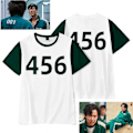 Miniatyrbillede 3 af 4: 1 stk. Squid Game T-shirt Nummer 456 Runde Seks Kvinder Casual Rundhals Patchwork Trykt Korte Ærmer Top S