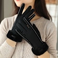 Miniatyrbild 1 av 5: Cashmere ullhandskar för kvinnor vinter söt ridning varm sammet vadderad tjock touch screen kall-proof skidåkning Black Average size