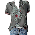 Miniatyrbild 2 av 5: Blommiga toppar för kvinnor 2023 Button Down Mode Casual Lång-/kortärmade skjortor Blus Gray 4X-Large