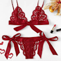 Miniatyrbillede 2 af 3: Kvinders Blonderi-Sæt Seksuel Natkjole Nattøj BH + G-String Nattøj Undertøj Red 2XL
