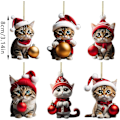 Miniatyrbillede 2 af 5: Juletræskattehæng, 2D Akryl Julekat Juletræshængende Dekoration, Kattehæng Juletræ Dekoration Gaver 6pcs -B