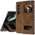 Pikkukuva 1 / 5: Samsung Galaxy Z Fold 6:lle suunniteltu magneettinen taittuva kotelo, avoin ikkuna, ylellinen liike-elämän Napa-nahkainen piilotettu jalusta, ohut suojakotelo Brown For Galaxy Z Fold 6