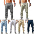 Miniatyrbild 3 av 5: Herr Casual Bomull Linne Lösa Harem Byxor Beach Yoga Hippie Byxor 3XL Sky Blue