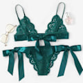 Pikkukuva 2 / 3: Naisten Pitsi-Alusvaatesetti Seksikäs Yöasu Uniasu Rintaliivi + G-String Alusvaatteet Dark Green S