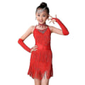 Miniatyrbild 1 av 5: Dansklänning för flickor Cha-klänning Barn Tango-kjol Karnevalskläder Danskläder Latin Salsa-kostymer Tofs Dansklänning Red 140