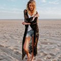 Miniatyrbild 4 av 4: Kvinnors spets Cardigan Blommig Virkad Skir Beach Cover Ups Lång Kimono black