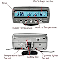 Miniatyrbild 2 av 4: 4 i 1 Bil Auto LCD Spänning Temperatur Detektor Digital Display Termometer Kontroll Alarm Klocka