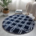 Miniatyrbillede 1 af 4: Rundt tæppe Blødt Behageligt Fluffy Shaggy Høj Bunke Tæppe Til Stue Soveværelse Blue Circle Lattice Diameter 160cm