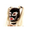Miniatyrbillede 1 af 3: Latex Hætte med Dobbelt Paryk Gummi Maske Blond Pigtail Cosplay Club Wear KostumeBY S