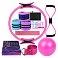 Pikkukuva 1 / 5: Jooga Fitness 11-osainen setti Pilates-välineet ja -tarvikkeet kotitreeneihin, rengas, vastuskuminauhat, pakaranauhat, joogapallo ja venytyshihnat Pink