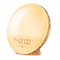Miniatyrbillede 1 af 5: LED-lys vækkeur med solopgangsimulering, søvnstøtte, FM-radio og snooze-funktion til soveværelset Wood Grain