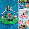 Miniatyrbillede 3 af 4: Flydende drikkeholderbakke, 9 hullers forfriskningsbordbakke oppustelig til pool strandfest flyde loung-alsidig og bærbar serveringsbar brown