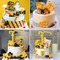Pikkukuva 1 / 5: Rakennusajoneuvojen kaivinkoneen kakkukoriste, kaivukoneen liikennemerkkikakkupäällyste pojan syntymäpäiväjuhliin lelulahjaksi Small Excavator 6Pcs