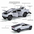 Miniatyrbilde 3 av 5: 1:32 Metall Cybertruck Modell, Tilbaketrekksbil med Funksjonelle Dører, Panser, Bakluke, Lys & Lydeffekter, Billeker for Barn Gave Silver