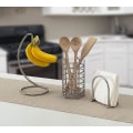 Pikkukuva 3 / 4: Home Basics Simplicity Collection Ruostumattomasta Kromista Valmistettu Banaaniripustin, Kestävä Metallikoukku, Pyöreä Jalusta, Satiini NikkeliBY