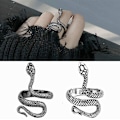 Pikkukuva 4 / 5: 2 kappaletta Punk-käärmerengas hopea musta, Vintage Open Ring Gothic Ring