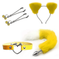 Miniatyrbillede 1 af 2: 4 stk. Sexy Ræv Metal Butt Plug Hale med Hårnål Kit Hale til Par Cosplay Yj5-2 Yj5-2  [DmS] Yellow and white
