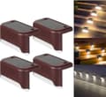 4-pakks Solcelled Terrasselys LED Solcelled Trappetrinnlys Vanntette Gjerdelys Utendørs Trapper Gjerde Brown White light