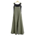 Miniatyrbilde 2 av 2: Avslappet løs jumpsuit for kvinner, sommer, ensfarget bomullslin, stropper, vide ben, bukseseler, hagesmekker, ermeløs, oversized jumpsuit Green XL