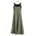 Miniatyrbillede 2 af 2: Afslappet løs jumpsuit til kvinder, sommer, ensfarvet bomuldslinned, stropper, brede ben, bukser, dungaree, hagesmæk, overalls, ærmeløs, oversized jumpsuits Green M