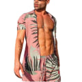 Pikkukuva 1 / 3: Miesten Havaiji Boho Kesäasu Lyhythihainen Paita ja Shortsit Setti Loma RantaBY Pink 3XL