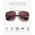 Miniatyrbillede 2 af 4: Firkantede Aviator Gradient Solbriller UV400 Dobbeltbro Retro Metalramme (Guld/Brun)