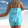 Miniatyrbild 5 av 6: Plus Size Sexig Rygglös Baddräkt Set Kvinnor Kaskad Volang Suspender Baddräkt Sommar Ny Bikini Baddräkt Cartoon Print Strandkläder Cyan 5XL