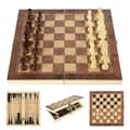 3 i 1 Trä Internationellt Schackset Backgammon Brädspel Damspel Pusselspel Vikbart Schackbräde Brown 44x44cm