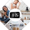 Miniatyrbillede 4 af 5: Digital vækkeur til soveværelser, sengebordsklokken med 6 lysstyrkeniveauer, slumrefunktion, (hvidt udseende + hvid skrift)