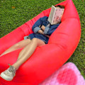 Miniatyrbillede 2 af 5: Oppustelig Lounger Luftsofa, Oppustelig Sofaseng Campingstol, Bærbar Lazy Sofa Luftstol til Rejser/Camping/Vandreture/Strandfester Red