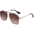 Miniatyrbillede 1 af 4: Firkantede Aviator Gradient Solbriller UV400 Dobbeltbro Retro Metalramme (Guld/Brun)