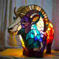 Miniatyrbillede 5 af 5: Retro Stained Glass Dyr Bordlampe horse