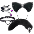 Miniatyrbild 1 av 2: 4 st Sexig Räv Metall Butt Plug Svans med Hårsnodd Set Svans för Par Cosplay Yj5-2 Yj5-2  [DmS] black