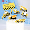Pikkukuva 4 / 5: Rakennusajoneuvojen kaivinkoneen kakkukoriste, kaivukoneen liikennemerkkikakkupäällyste pojan syntymäpäiväjuhliin lelulahjaksi Small Excavator 6Pcs