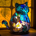 Miniatyrbillede 1 af 5: Retro Stained Glass Dyr Bordlampe cat